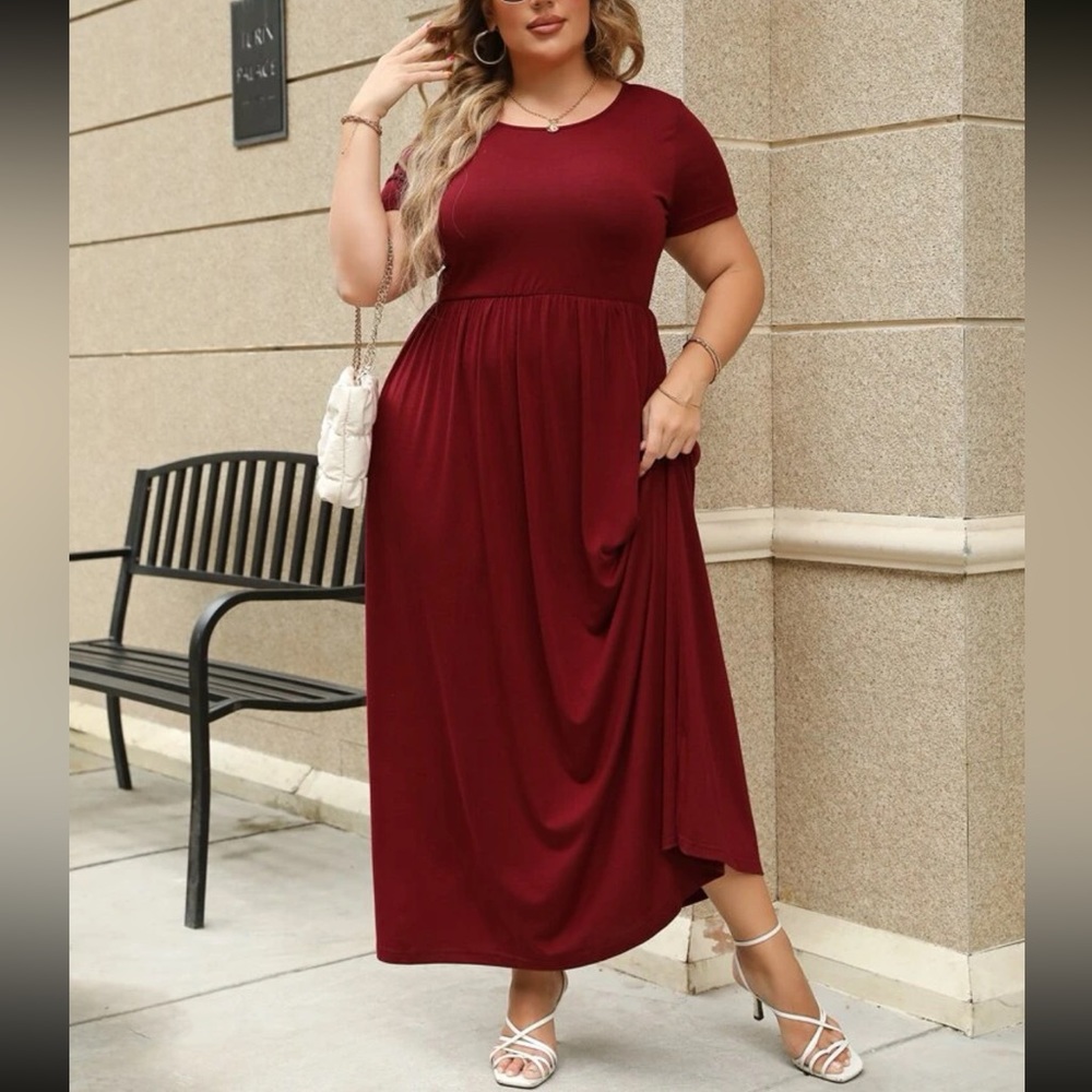 Plus size green comfy high waisted A-line maxi dress - Picture 14 of 16